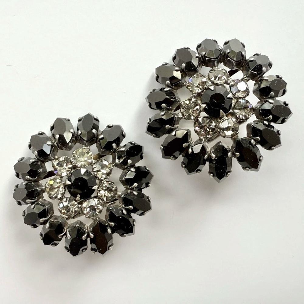 Roger Jean Pierre Vintage Mid-Century French Couture Rhinestone Floral Earrings